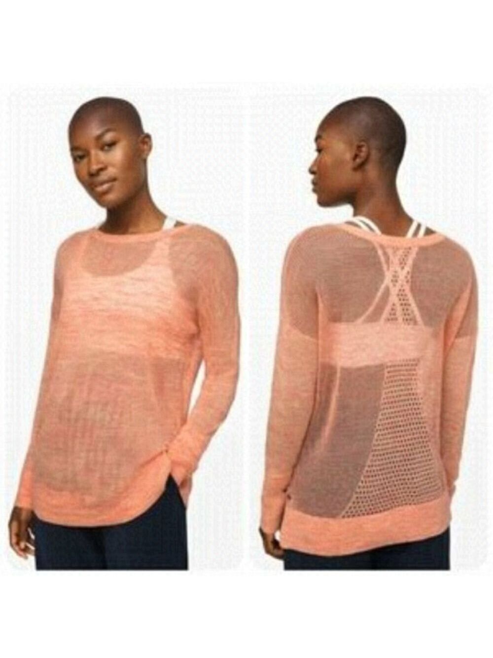 NWOT Well Being Crew Sweater Linen Heathered Speckle Coral Peach-Size XS